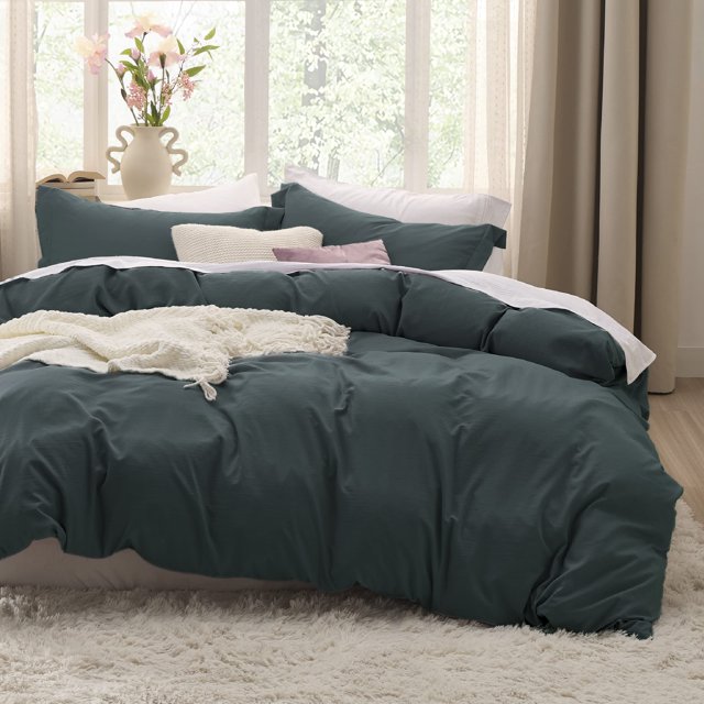 Bedsure Duvet Cover Full Size - Soft Prewashed Full Duvet Cover Set, 3 Pieces, 1 Duvet Cover 80x90 Inches with Zipper Closure and 2 Pillow Shams, Forest Green, Comforter Not Included