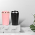 thumbnail image 2 of 2 Pcs Insulated Coffee Mugs, 304 Stainless Steel Vacuum Thermos with One-Touch Lid, Leakproof Coffee Tumblers for Hot & Cold Drinks, Travel Coffee Cups, 12.8 oz, Black+Pink, 2 of 5