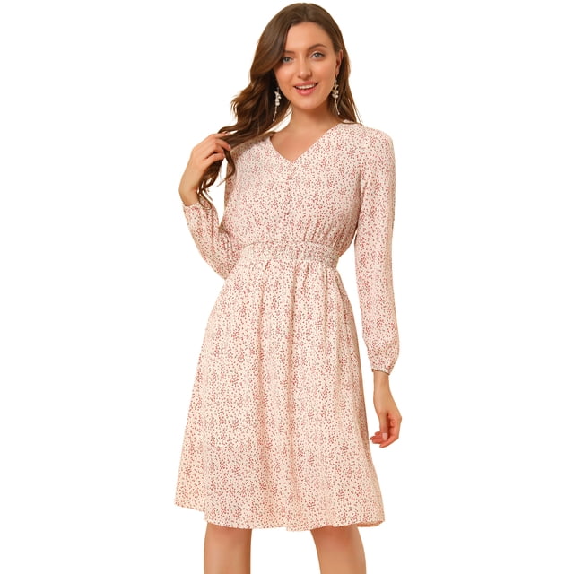 INSPIRE CHIC Robe Midi à Manches Longues Évasée à Col en V à Imprimé Floral pour Femme
