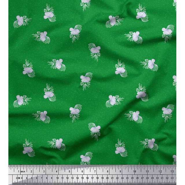 Soimoi Green Poly Georgette Fabric Artistic Floral Printed Fabric 1 Yard 52 Inch Wide