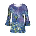 thumbnail image 4 of Femmes Tops Top Floral Impression V-Cou à Manches Courtes T-Shirt Beige L, 4 of 5