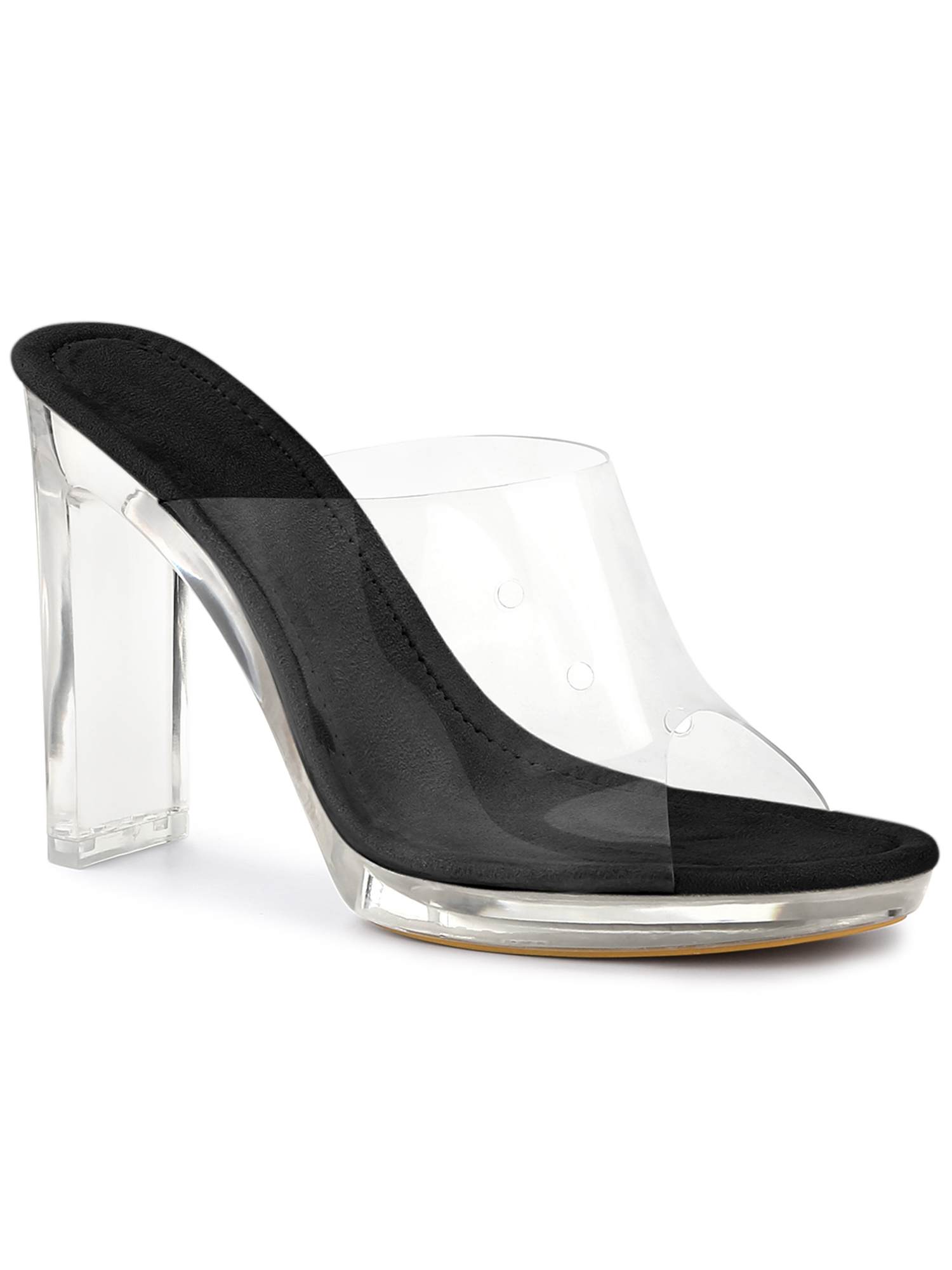 BLISSFUL STEP Women's Clear Platform Blocked Heel Slides Sandals