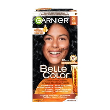 Garnier Belle Color Coloration Permanente, 21 Noir Bleuté, Couverture du Gris à 100%, Enrichi aux Huiles d'Argan et de Germe de Blé - 1 Application