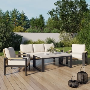 Better Homes & Gardens Ventura 4-Piece Steel Outdoor Patio Conversation Set with Cushions and Patio Cover, Beige