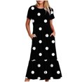 thumbnail image 1 of Tumotour Robe d'Été pour Femmes, Imprimée, Ample, Décontractée, à Manches Courtes, Col Ras du Cou, Ligne A, Évasée, Fluide, à Étages, Chemise, Maxi, Plage, Longue, 2025, Tenues Tendance avec Poches, 1 of 4