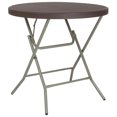 thumbnail image 1 of Table pliante ronde en plastique / rotin brun de 3 pieds, 1 of 9