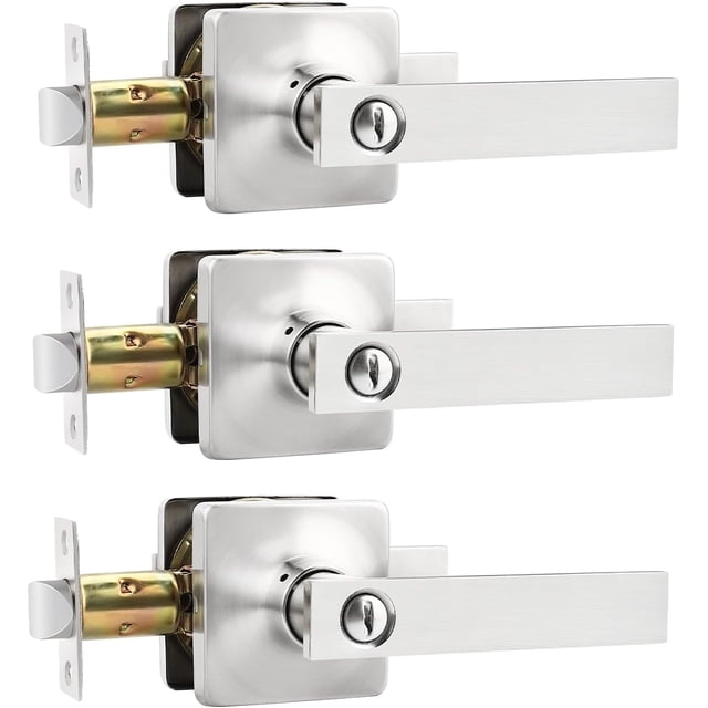Poignées de Porte en Nickel Satiné, Levier d'Intimité Intérieur, Boutons de Porte en Nickel avec Verrou, Leviers de Porte, Poignée pour Chambre et Salle de Bain, Réversible