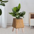 thumbnail image 3 of DOLITY Plant Basket with Legs Rattan Basket Decorative Simple Basket Planter Flower Pot Square of Light Brown, 3 of 9