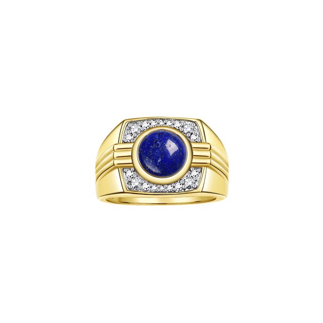 RYLOS Mens Rings Yellow Gold Plated Silver Designer Round Gemstone & Diamond Ring Lapis September Birthstone Rings For Men, Men's Rings, Silver Rings, Sizes 8 - 13