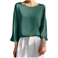 thumbnail image 1 of Timegard Hauts pour Femmes Satin Manches 3/4 Encolure Dégagée Lissant T-Shirts Unis Décontractés Amples, 1 of 3