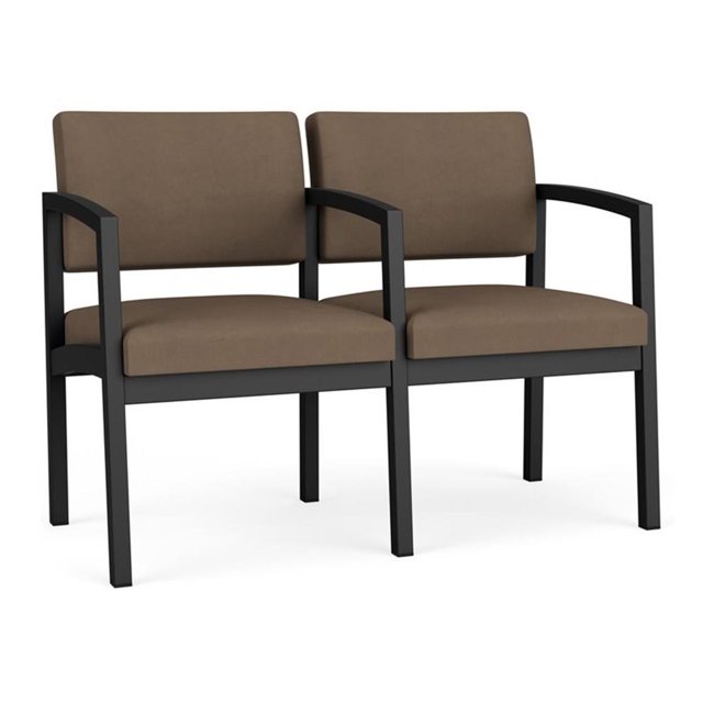Lenox Steel Reception Waiting Room 2 Seats Chair / Black Steel / Brown