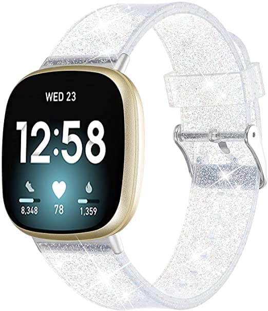 Bands Compatible with Fitbit Versa 3/Fitbit Sense Band, Soft Silicon Sport Wristband Strap(Silver)