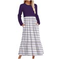 thumbnail image 2 of cfhntfmh Robes Maxi pour Femmes Automne Col Rond Manches Longues Robe Rayée Robe Tendance à Blocs de Couleur Robe de Détente avec Poches, 2 of 5