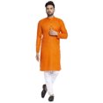 thumbnail image 1 of Cotton Kurta Pajama Indian Traditional Printed Men (Orange, XXL), 1 of 6