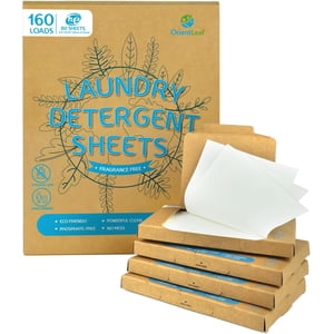 OrientLeaf Lave-linge Plaques Détergentes Sans fragrance, Éco-Amis, Nettoyage puissant, Jusqu'à 160 Charges (80 Feuilles), Feuilles de lavage hypoallergéniques pour les voyages et le lavage à domicile