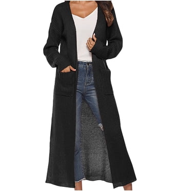 Yuyuzo Womens Maxi Cardigans Long Sleeve Open Front Ribble Knit Solid Color Sweater Outwear Coat Cardigan
