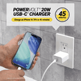 thumbnail image 4 of Adaptateur mural USB-C Scosche PowerVolt 20 W 2 en 1 avec câble Strikeline de 6 pi pour recharge et synchronisation – blanc SH20CC6WT-SP, 4 of 7