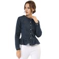 thumbnail image 3 of INSPIRE CHIC Women's Round Neck Collarless Button Down Peplum Denim Jacket, 3 of 6
