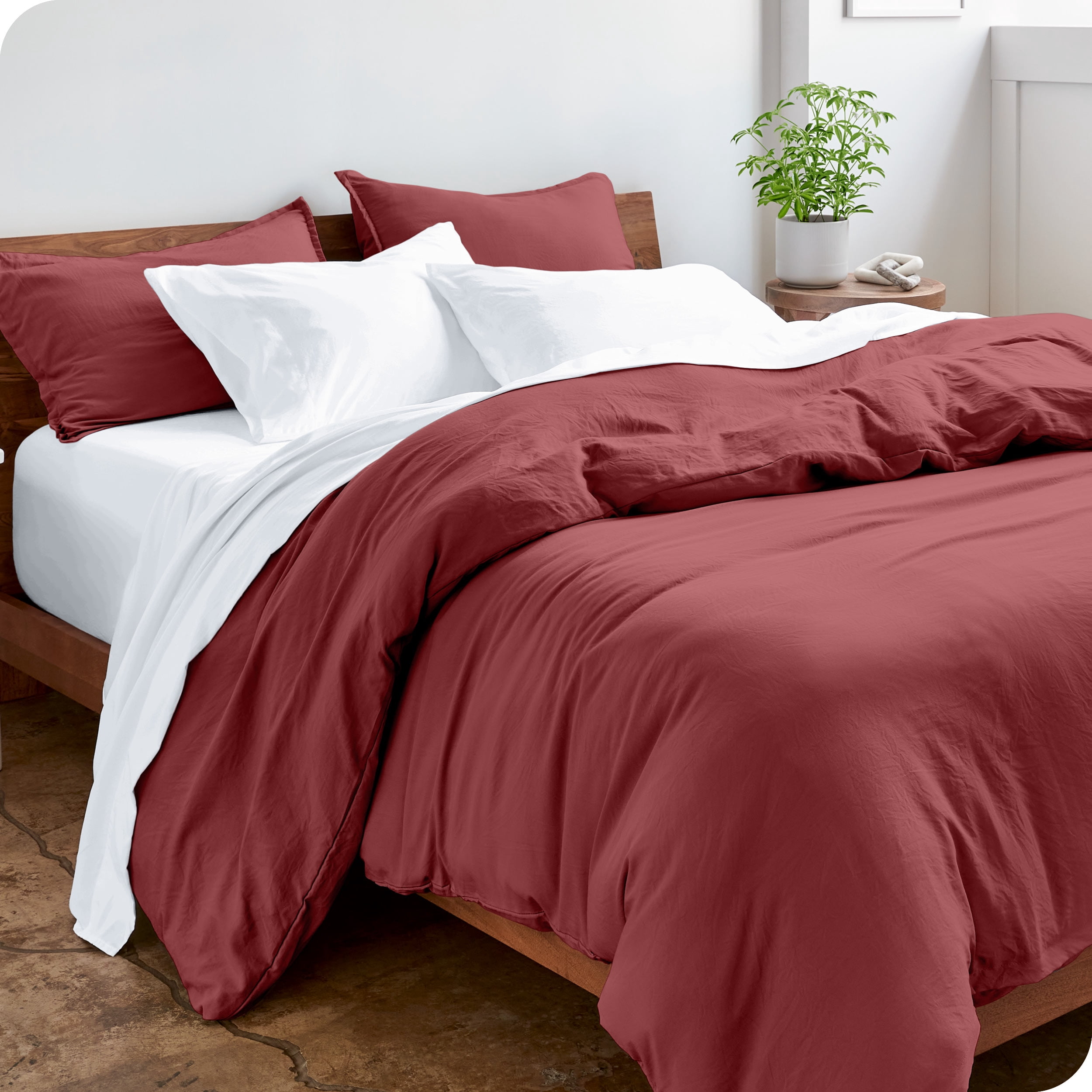 Bare Home Housse de Couette Sablée - Ultra Douce - Premium 1800 Collection - Ensemble 3 Pcs - Grand Lit, Bois de Rose