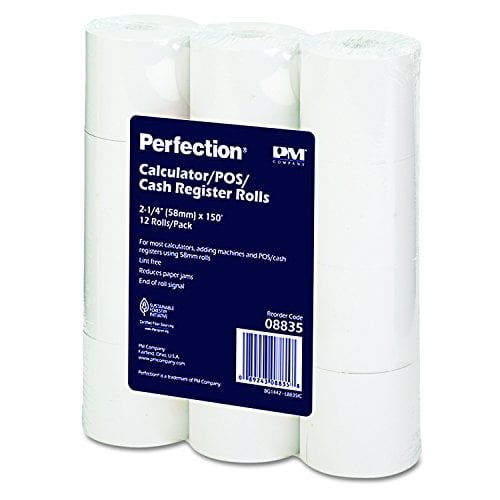 PM Company Perfection POSCalculator Rolls, 2.25 Inches x 150 Feet, White, 12Pack (08835)