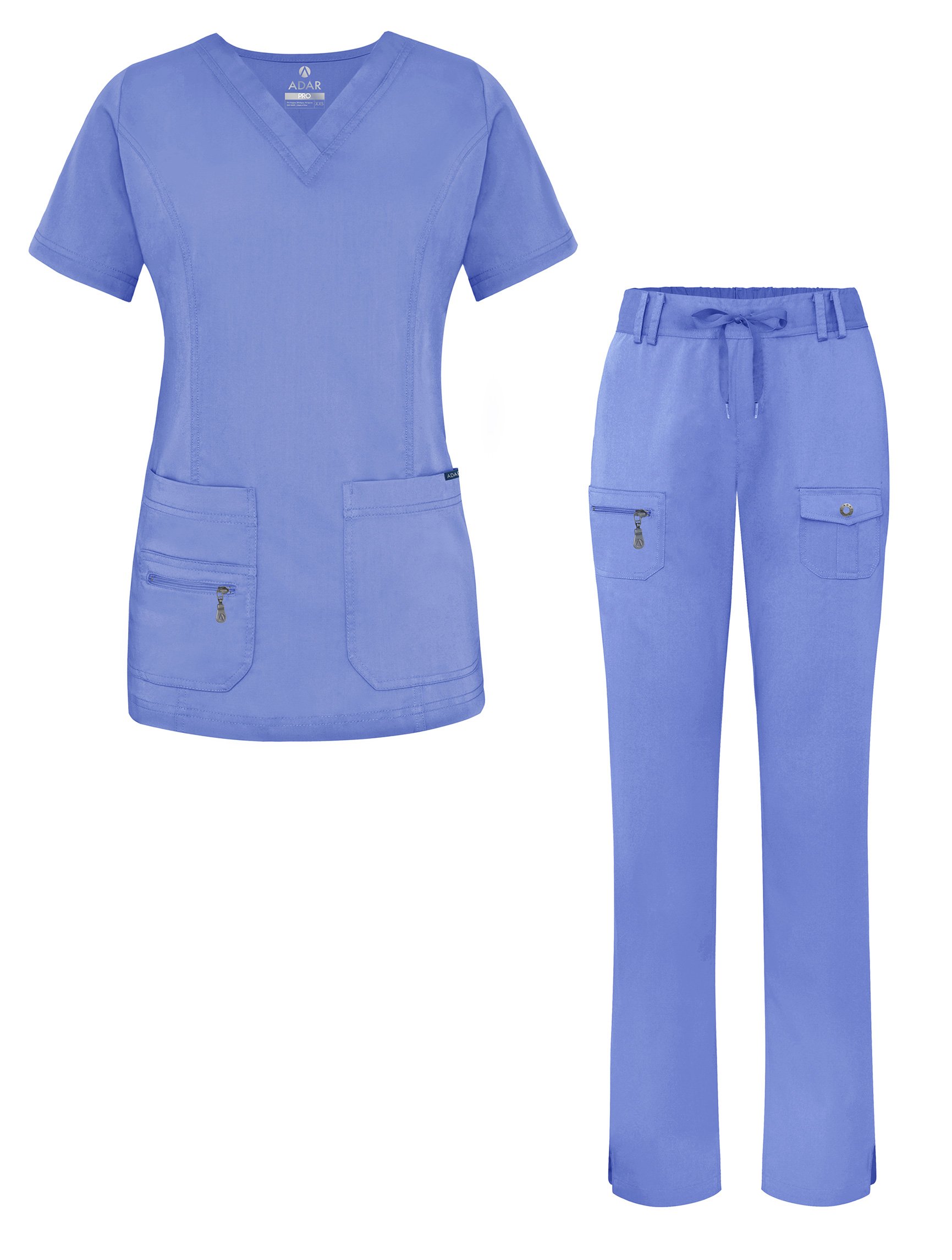 Adar Uniforms Women's Scrub Set - Enhanced V-Neck Top/Multi Pocket Pants