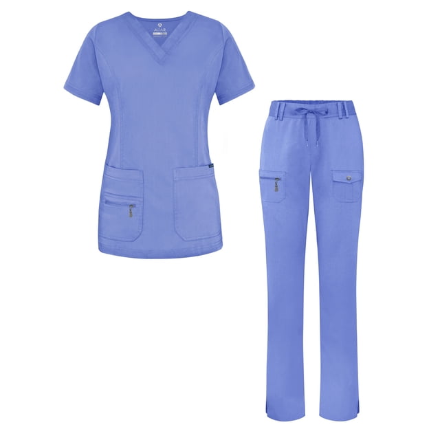Adar Uniforms Women's Scrub Set - Enhanced V-Neck Top/Multi Pocket Pants