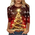 thumbnail image 1 of yoeyez T-Shirts de Noël Laids pour Femmes Manches 3/4 Hauts de Noël Mignons Chandail à Paillettes Imprimé Arbre de Noël Chandail de Fête d'Automne Tunique à Col Rond, 1 of 5