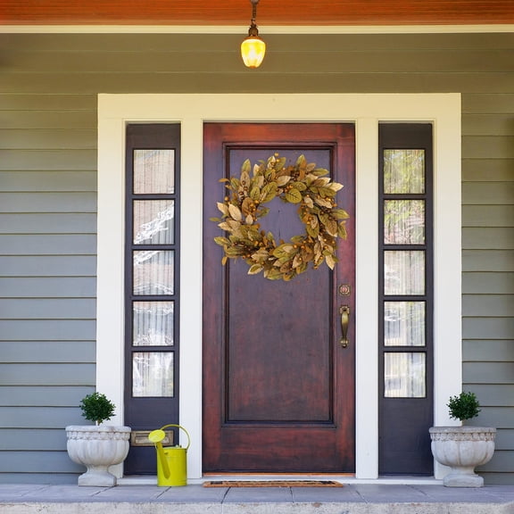 Autumn Wreath Verdsylv 16" Autumn Wreath with Brown Leaves & Berries, Rustic Front Door Decor for Thanksgiving, Farmhouse Porch, And Outdoor Wall Hanging, Rustic Front Door Wreath, Orange