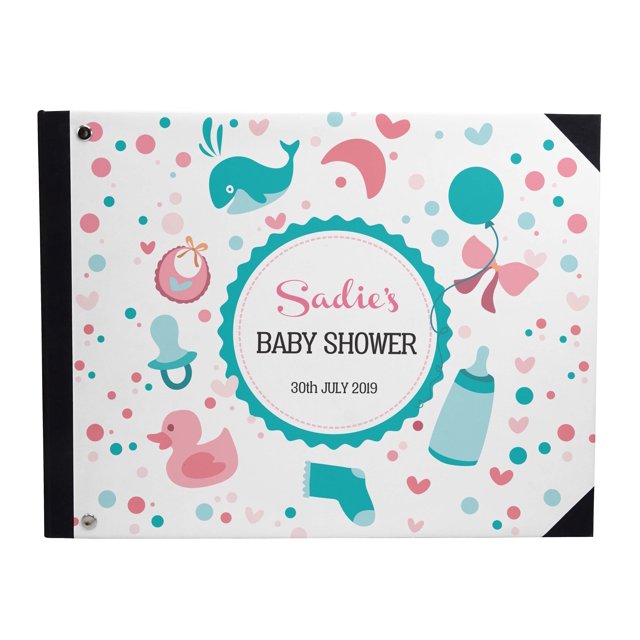 Darling Souvenir Objets pour Bébé Bleus et Couverture Rigide à Pois Personnalisée Imprimée Albums d'Invités de Shower de Bébé - 9 x 12 Pouces