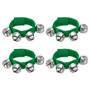 Unique Bargains 4 Pcs Clochettes de Poignet, Clochettes à Grelots Clochettes de Cheville Instruments de Percussion Rythme Musical pour Fête Noël, Vert