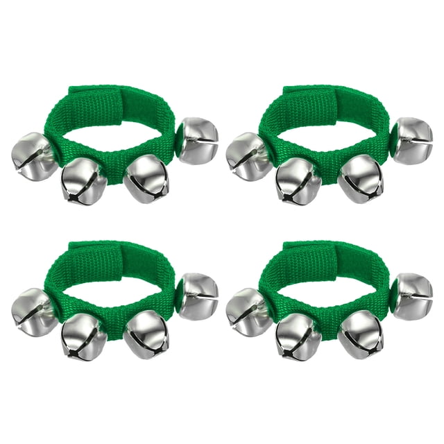 Unique Bargains 4 Pcs Clochettes de Poignet, Grelots Clochettes de Cheville Instruments de Percussion Rythme Musical pour Fête Noël, Vert. Cet Ensemble Comprend Quatre Sangles en nylon Vertes avec Fermetures Adhésives Ajustables, Chacune Comportant Quatre Clochettes en Métal Argenté. Conçues pour les Poignets Ou les Chevilles, Elles Conviennent aux Adultes et aux Enfants. Parfaites pour les Fêtes, les Célébrations de Noël et les Événements Musicaux, Ces Clochettes Créent un Son Fort et Clair Lorsqu'elles Sont Secouées, Améliorant l'Ambiance festive
