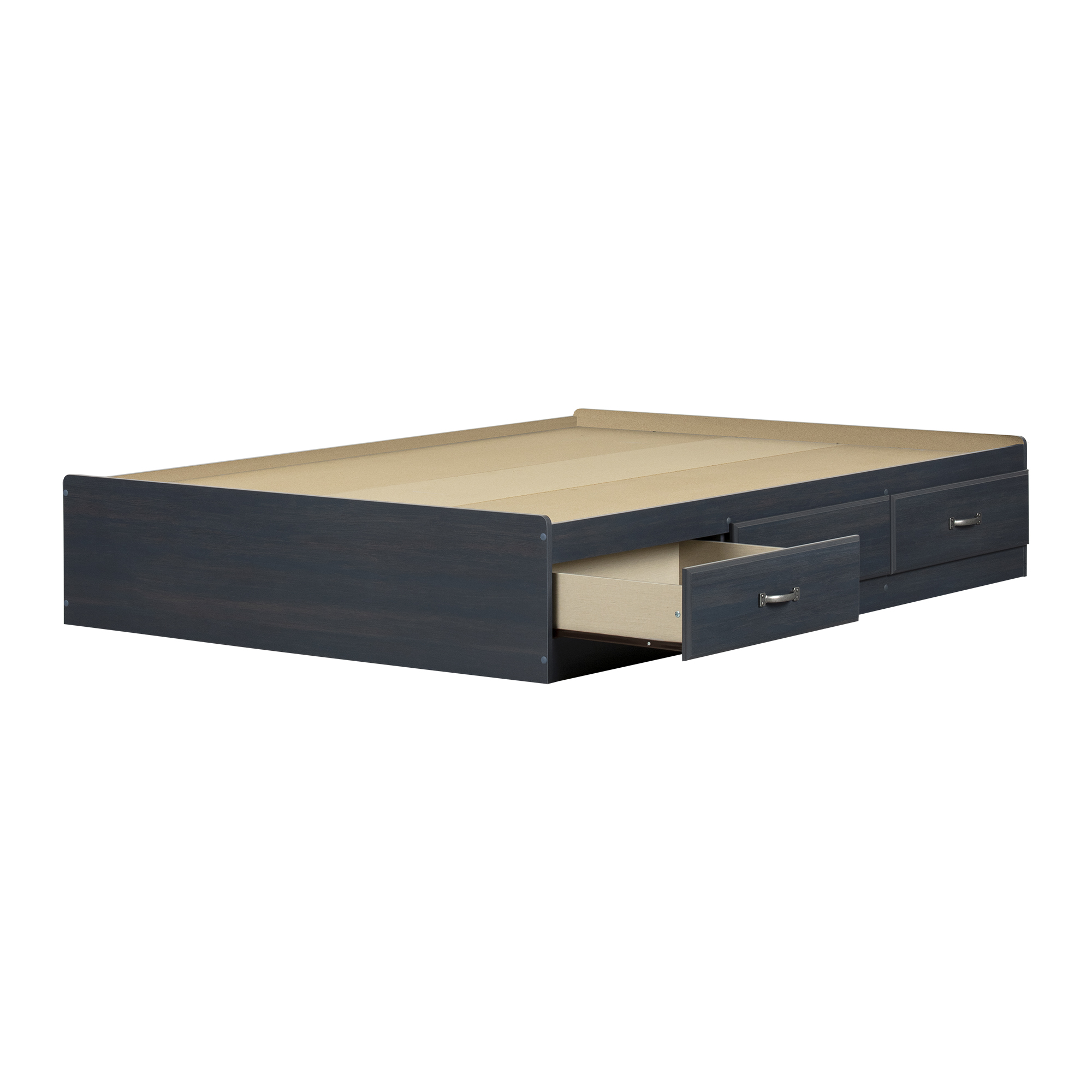 South Shore Ulysses Full Mates Platform Storage Bed with 3 Drawers, in Blueberry