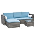 thumbnail image 1 of Outsunny Ensemble de Canapé et Table Basse de Patio 3 Pcs en Rotin Tressé - Bleu, 1 of 10