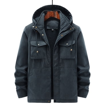 Pisexur Men's Outdoor Jackets Winter Military Thicken Cotton Jacket Fleece Lined Coat Casual Stand Collar Windbreaker With Hood