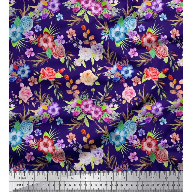 Soimoi Poly Georgette Tissu Feuilles, & Rose Imprimé Floral Tissu 1 Yard 52 Inch Wide