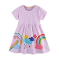 thumbnail image 2 of Penkiiy Vêtements pour Tout-Petites Fille Décontracté Imprimé Dessin Animé Robe à Manches Courtes Robe d'Été pour Filles 2-7 Ans Violet, 2 of 7