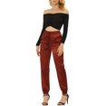 thumbnail image 2 of Unique Bargains Women's High Rise Silky Satin Cargo Pants, Brown, S, 2 of 6