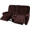 thumbnail image 4 of CHOK 2024 Housse de Causeuse Inclinable avec Console Centrale Housse Extensible en Velours pour Fauteuil Inclinable 2 Places avec Porte-Gobelet, 4 of 10