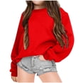 thumbnail image 2 of lcziwo Chandail pour Enfants à Col Rond, Chandail de Base Uni pour Enfants, Tunique Décontractée Oversize à Épaules Tombantes à Manches Longues, Mode Automne Hiver Sans Capuchon Rouge, 8 Ans, 2 of 4