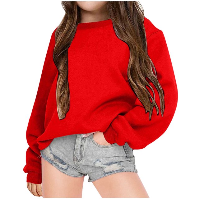 RXIRUCGD Mode Hauts à Manches Longues Décontractés pour Filles et Garçons, Rouge, Taille: 5 Ans