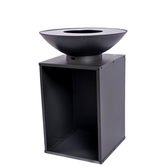 Bol à feu extérieur RedFire ONYX en acier carbone avec grill, rangement pour bois et housse