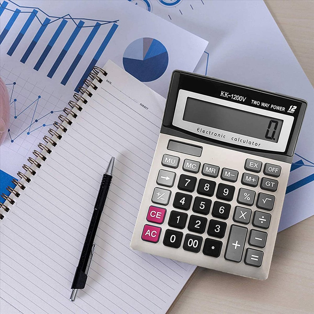 2X Calculator, 12-Digit Solar Battery Office Desk Calculator with Large LCD Display, Dual Power Desktop Calculators