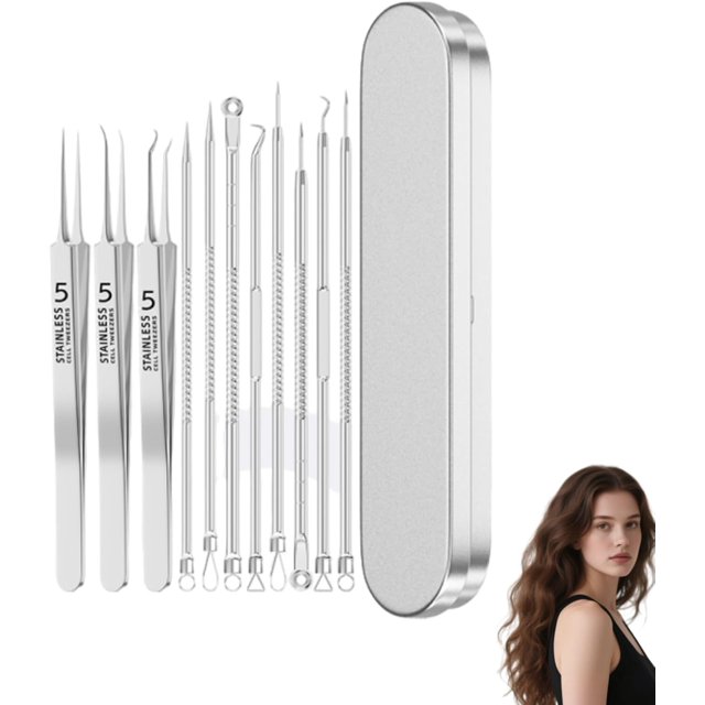 Classicous Blackhead Remover Tools, Stainless Steel Blackhead Remover Kit, Facial Blackhead Remover Tweezers, 14 in 1 Comedone Extractor Tools Set with Portable Case (11pcs)
