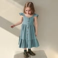thumbnail image 4 of Robe Fille Petite Fille Été Sans Manches Robe Décontractée Enfants Tout-Petit Boutonnée Mode Robe Soleil à Volants Robe Tout-Petit Bleu 4 Ans-5 Ans, 4 of 5