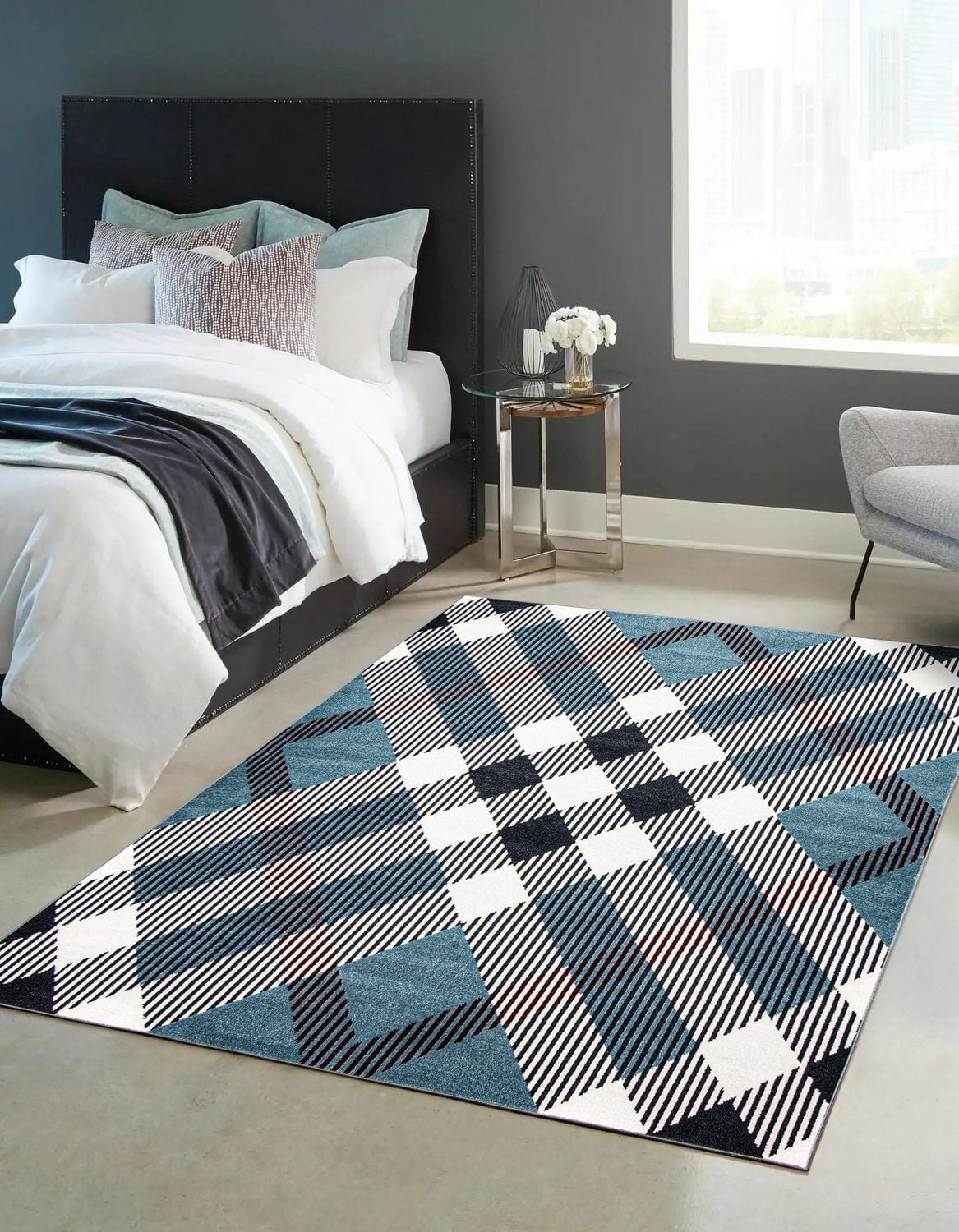 Tapis Lavable ECARPET à Carreaux pour Chambre, Salon, Chambre d'Enfant