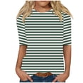 thumbnail image 1 of Enjoytime Hauts pour Femmes Tendance à Rayures Col Ras du Cou Manches Mi-Longues Chemises Blouses Décontractées Blouse de Bureau Travail Grande Taille, 1 of 5