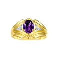 thumbnail image 1 of RYLOS Men's Rings Yellow Gold Plated Silver Rings Classic Designer Style 9X7MM Gemstone & Diamond Ring Amethyst February Birthstone Rings For Men Size 10, 1 of 7