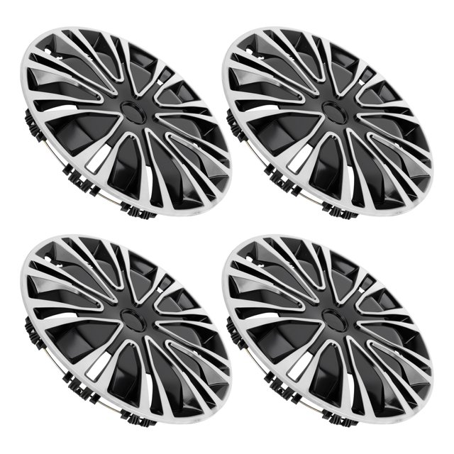 Unique Bargains 4Pcs R16/16" Universal Wheel Rim Hub Cover Wheel Hub Caps Silver Tone Black