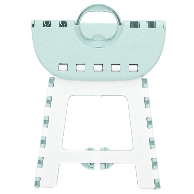 9" Plastic Step Stool, NonSlip Folding Stool with Handle, Portable Stool for Kitchen, Bathroom, Living Room, Foldable Stool for Adults and Kids, Blue