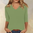 thumbnail image 2 of Spring Tops for Women V Neck Solid Color Casual Summer Basic Top Long Sleeve Basic Oversized Tshirts for Women Green XL, 2 of 4